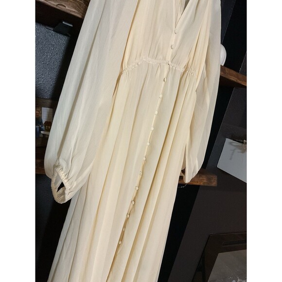 H&M Cream Chiffon Maxi Boho Dress Large Sheer Fairy Whimsgoth Romantic Flowing - Picture 4 of 8